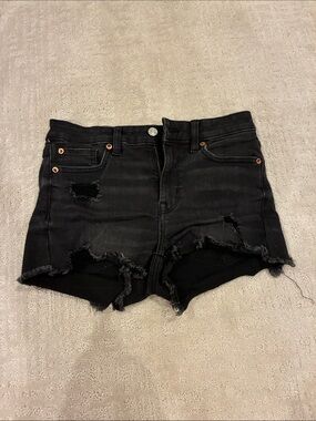 American Age Black Distressed High-Rise Jean Shorts